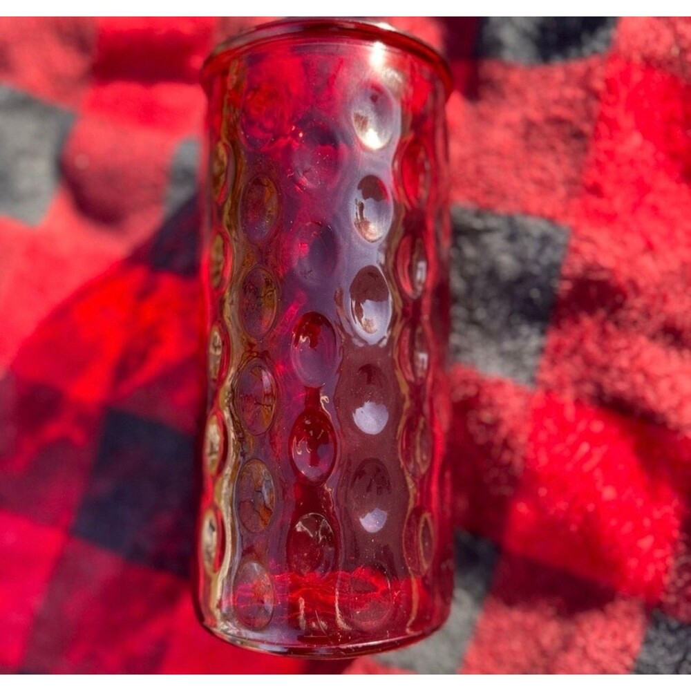 Mid-Century, MCM Ruby Red Glass, Thumbprint Vase - 9 5/8" Tall